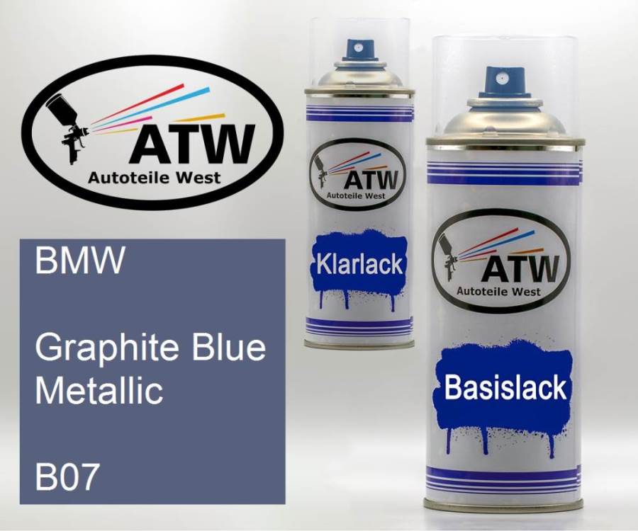 BMW, Graphite Blue Metallic, B07: 400ml Sprühdose + 400ml Klarlack - Set, von ATW Autoteile West.